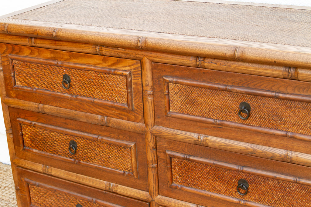 20th Century Faux Bamboo & Cane 6-Drawer Dresser (Trade)