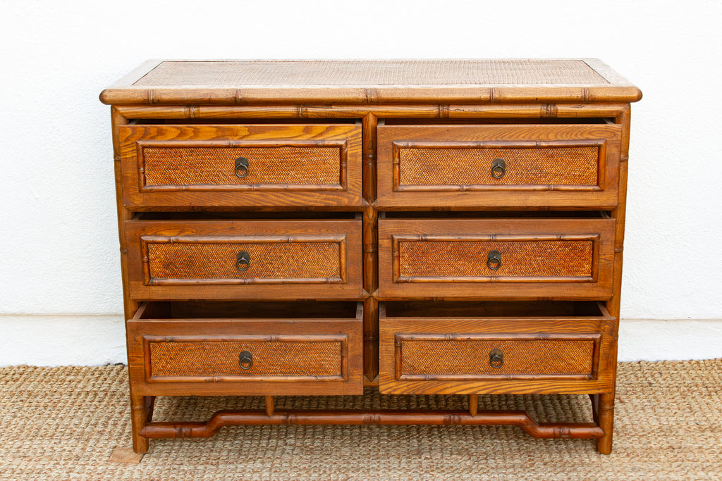 20th Century Faux Bamboo & Cane 6-Drawer Dresser (Trade)