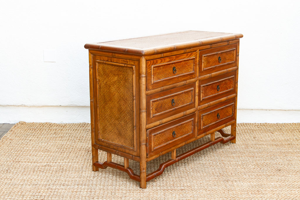 20th Century Faux Bamboo & Cane 6-Drawer Dresser (Trade)