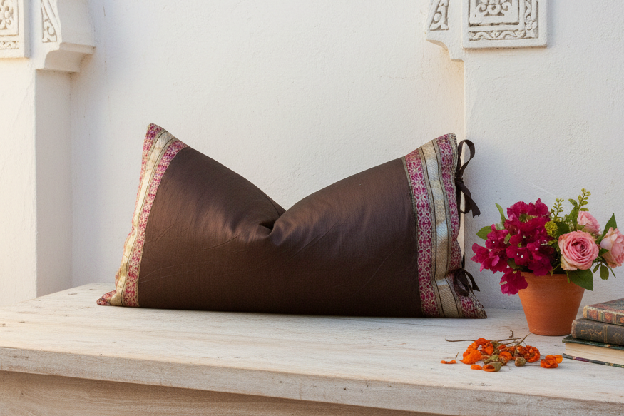 Nisu Large Festive Indian Silk Queen Lumbar Pillow Cover