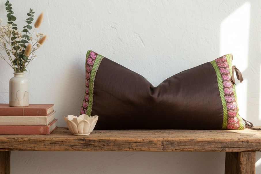 Yami Large Festive Indian Silk Queen Lumbar Pillow Cover