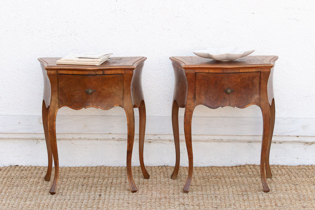 Pair of Mid Century Burr Walnut Italian Nightstands (Trade)