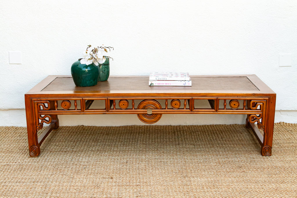 Large Antique Qing Woven Top Coffee Table