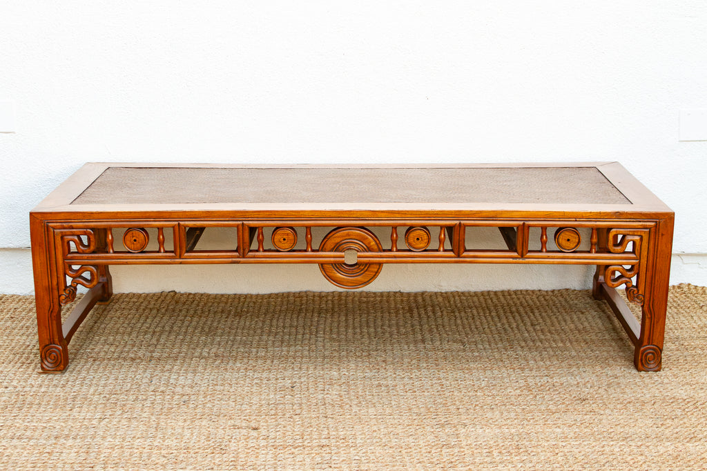Large Antique Qing Woven Top Coffee Table