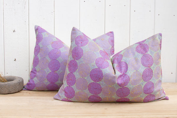 Pair of Lavender Silk Kantha Pillows