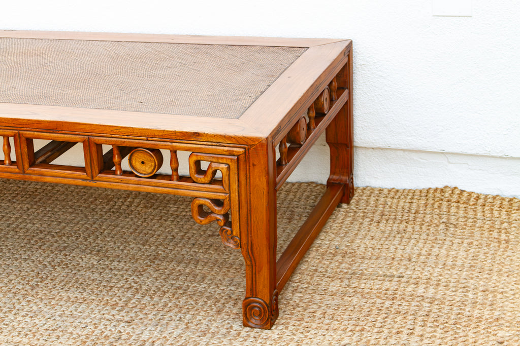 Large Antique Qing Woven Top Coffee Table