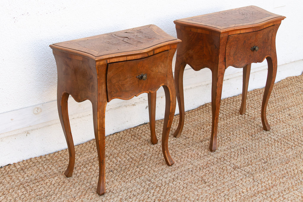 Pair of Mid Century Burr Walnut Italian Nightstands (Trade)
