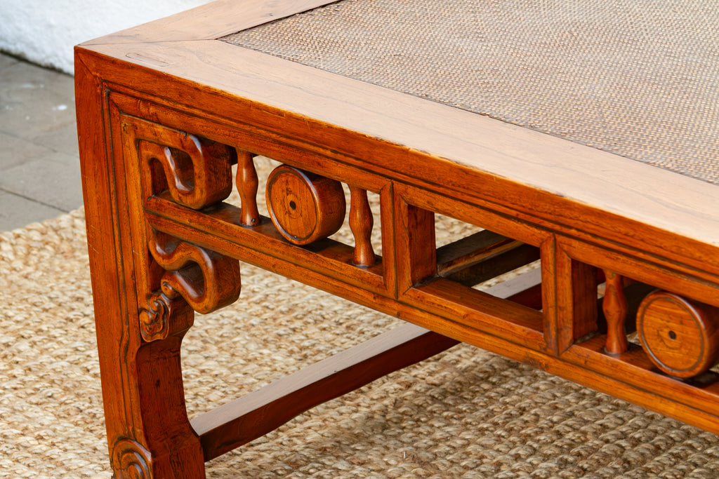Large Antique Qing Woven Top Coffee Table