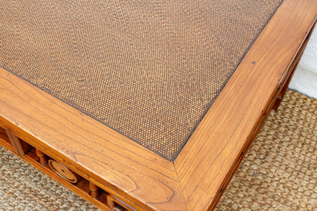 Large Antique Qing Woven Top Coffee Table