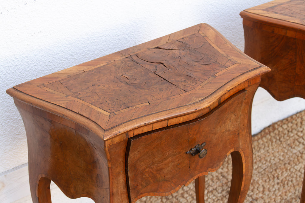 Pair of Mid Century Burr Walnut Italian Nightstands (Trade)