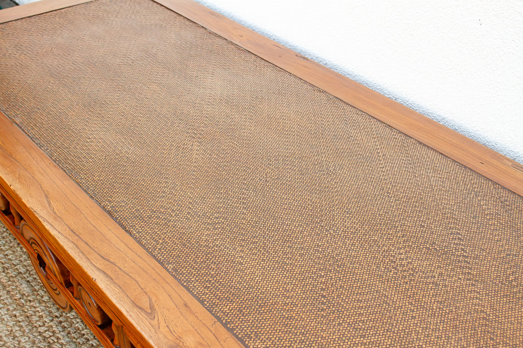 Large Antique Qing Woven Top Coffee Table