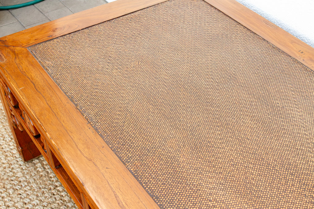 Large Antique Qing Woven Top Coffee Table