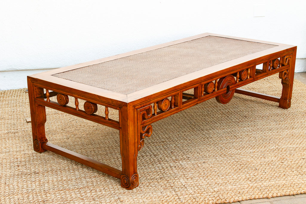 Large Antique Qing Woven Top Coffee Table