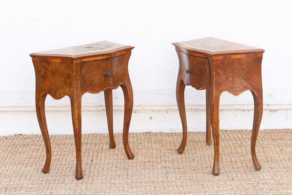 Pair of Mid Century Burr Walnut Italian Nightstands (Trade)