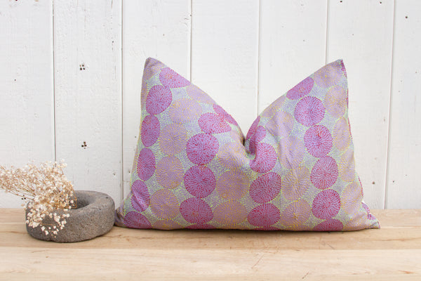 Lilac Silk Kantha Pillow