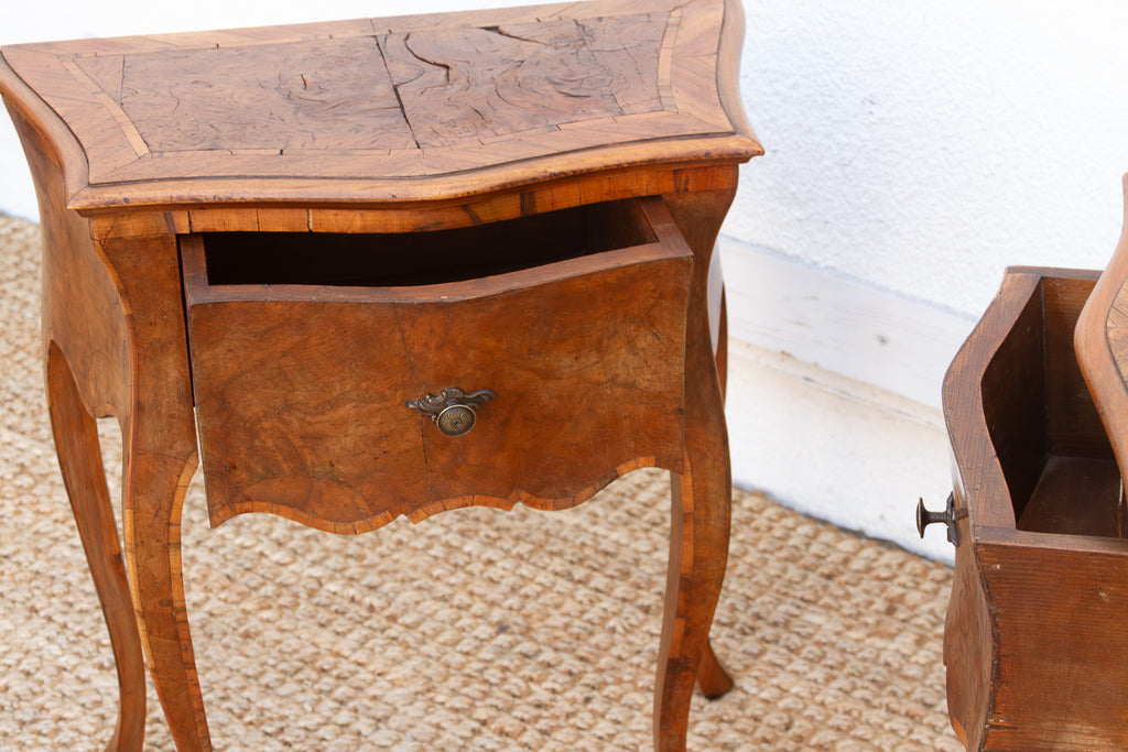 Pair of Mid Century Burr Walnut Italian Nightstands (Trade)