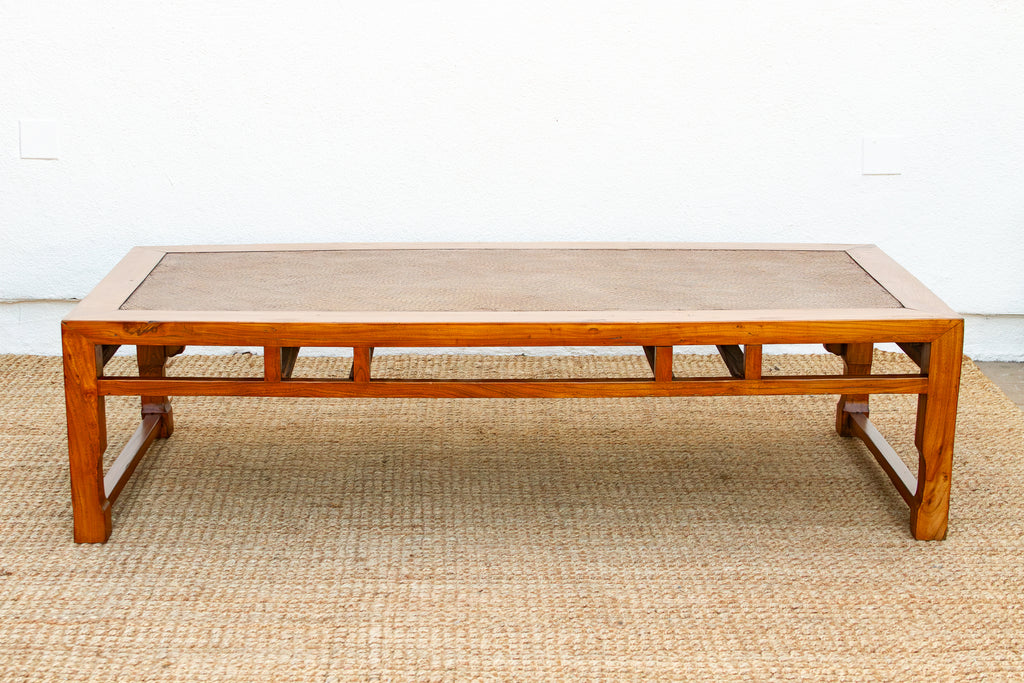 Large Antique Qing Woven Top Coffee Table