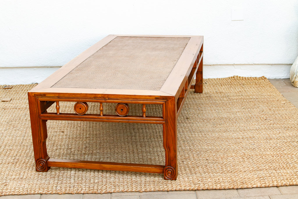 Large Antique Qing Woven Top Coffee Table