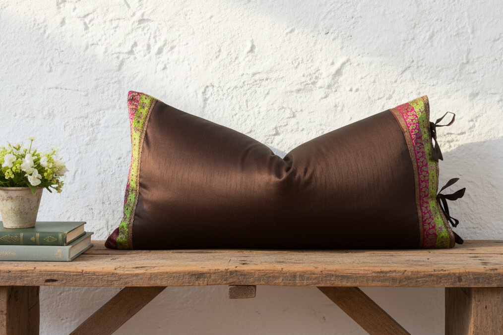Tamali Large Festive Indian Silk Queen Lumbar Pillow Cover