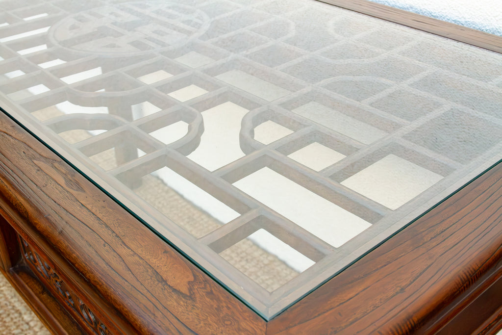 Vintage Carved Chinese Glass Top Center Table (Trade)