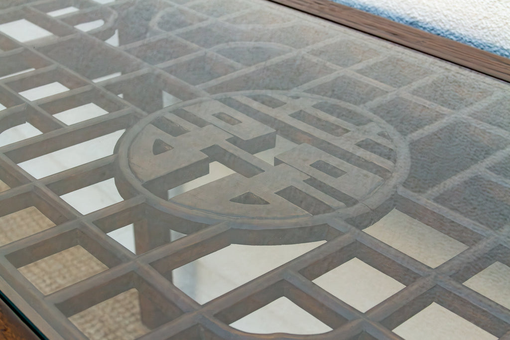 Vintage Carved Chinese Glass Top Center Table (Trade)