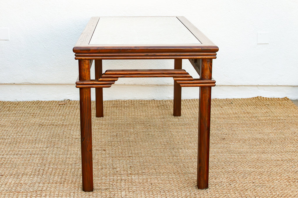 Vintage Carved Chinese Glass Top Center Table (Trade)