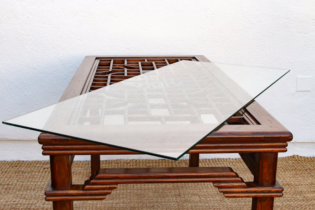 Vintage Carved Chinese Glass Top Center Table (Trade)