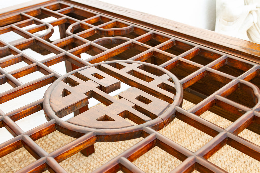 Vintage Carved Chinese Glass Top Center Table (Trade)