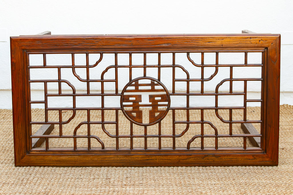 Vintage Carved Chinese Glass Top Center Table (Trade)
