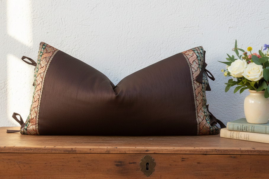 Rajni Large Festive Indian Silk Queen Lumbar Pillow Cover