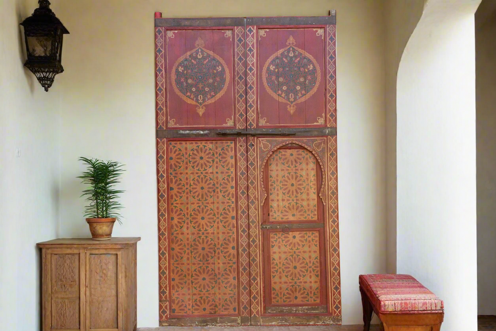 Imposing Pair of Antique Marrakech Moroccan Painted Doors (Trade)
