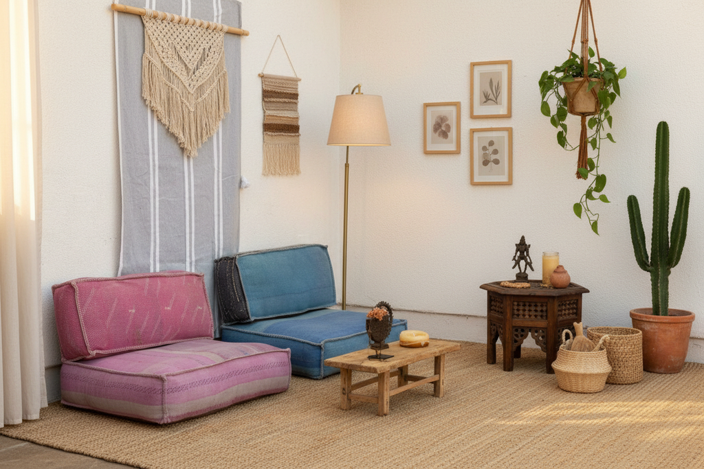 Vintage Hand-stitched Vibrant Turquoise Floor Seating Set