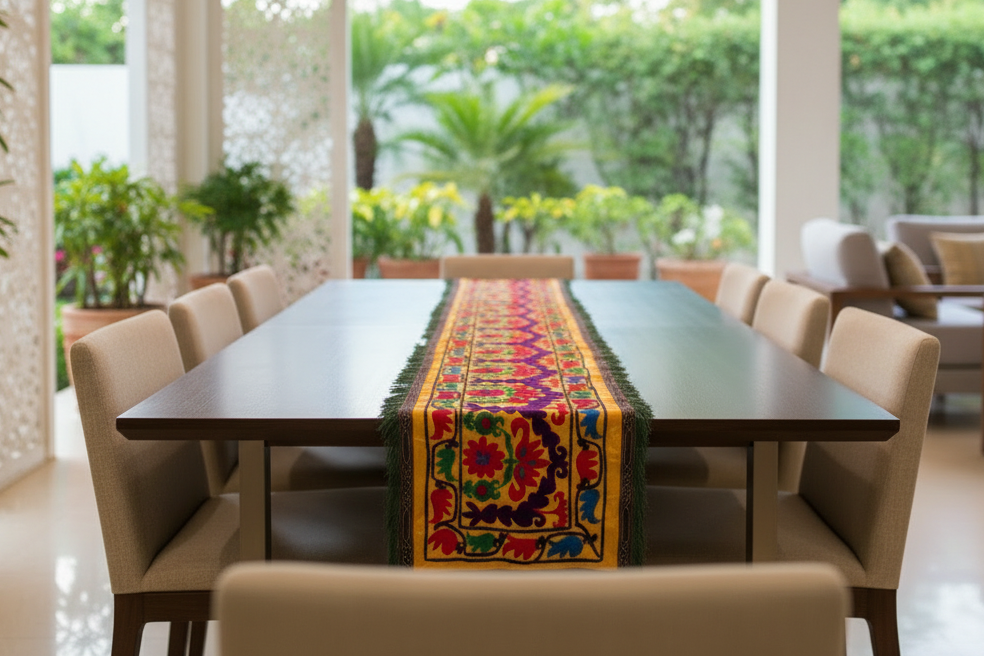 Long Mid-Century Vibrant Yellow Suzani Runner (Trade)
