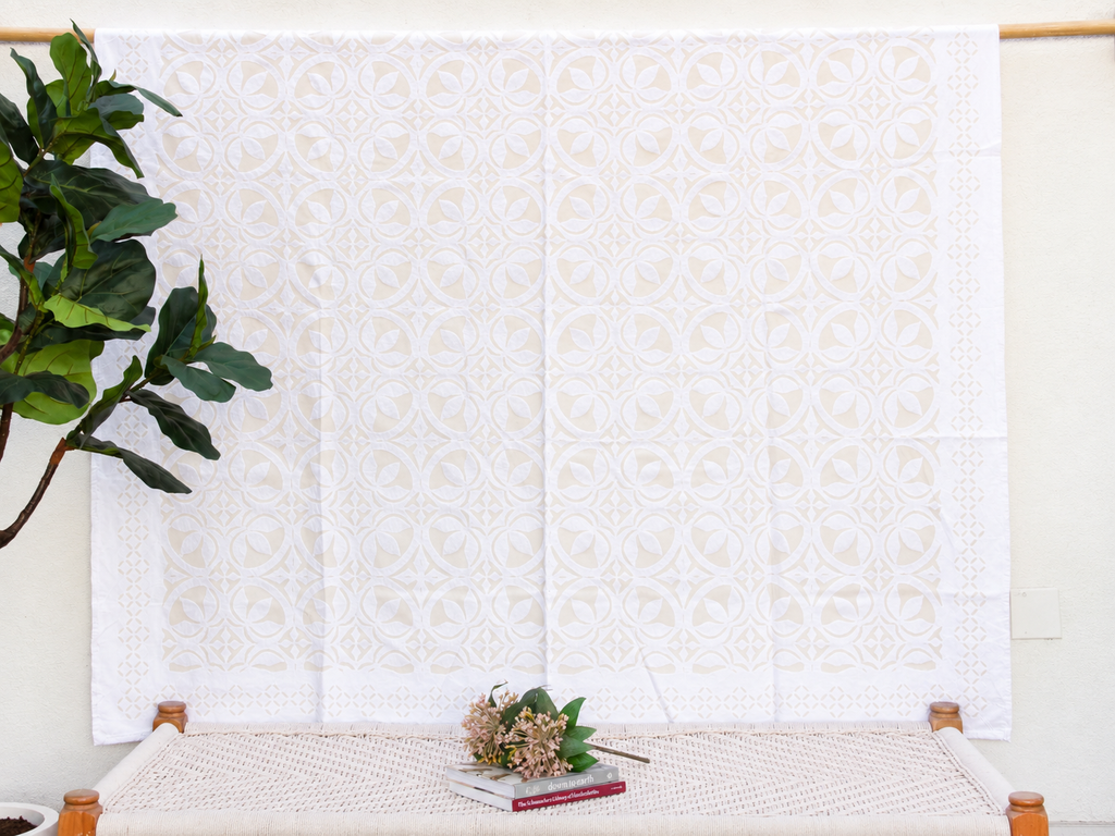 Lotus Bloom Artisan Floral Applique Quilt (Trade)