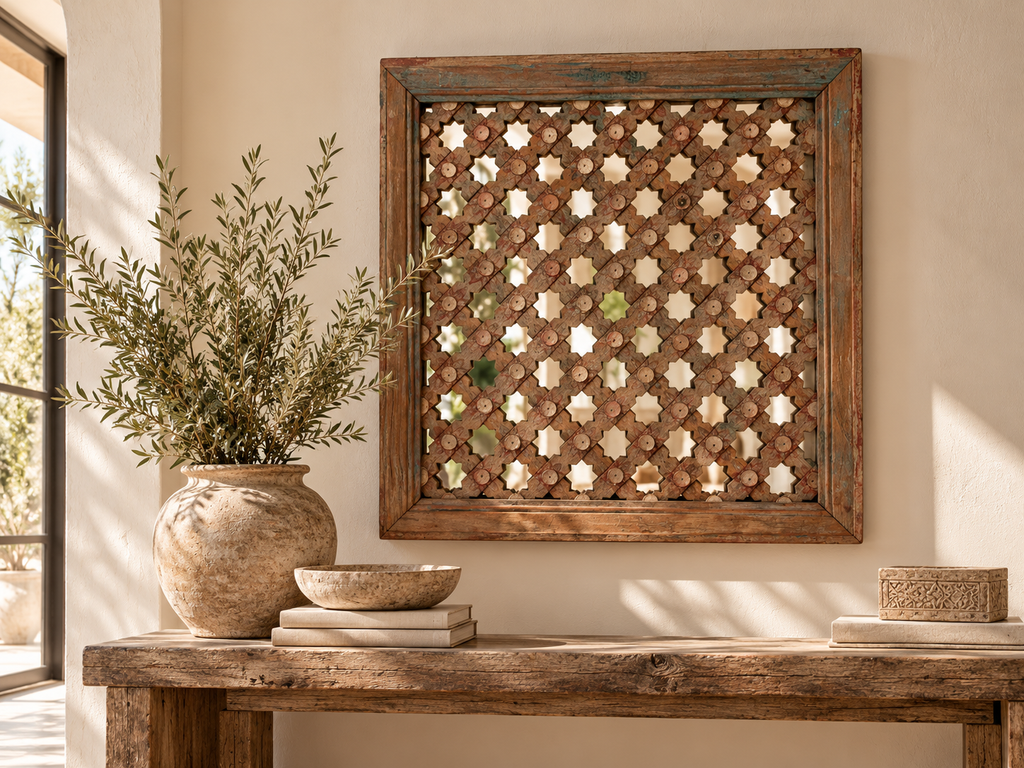 Antique Carved Lattice Mirror (Trade)