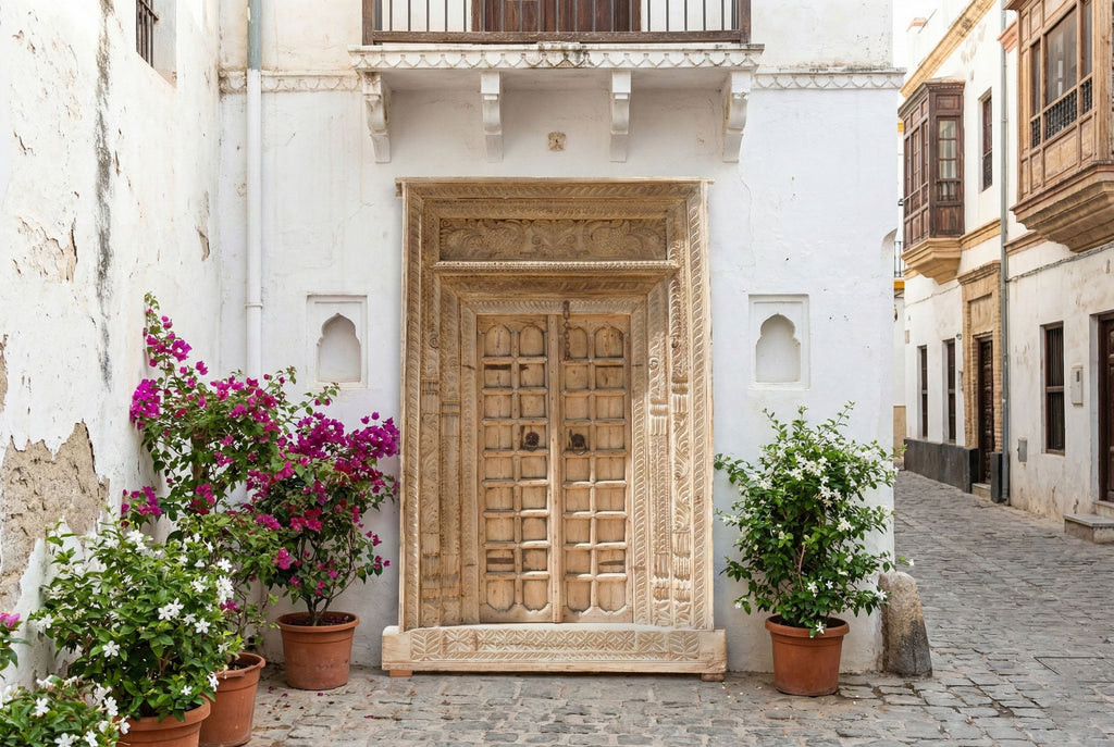 Massive Heavily Carved Antique Thar Desert Entrance Door (Trade)