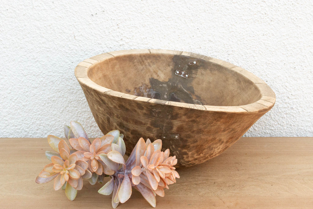 Metal Strapped African Dough Bowl