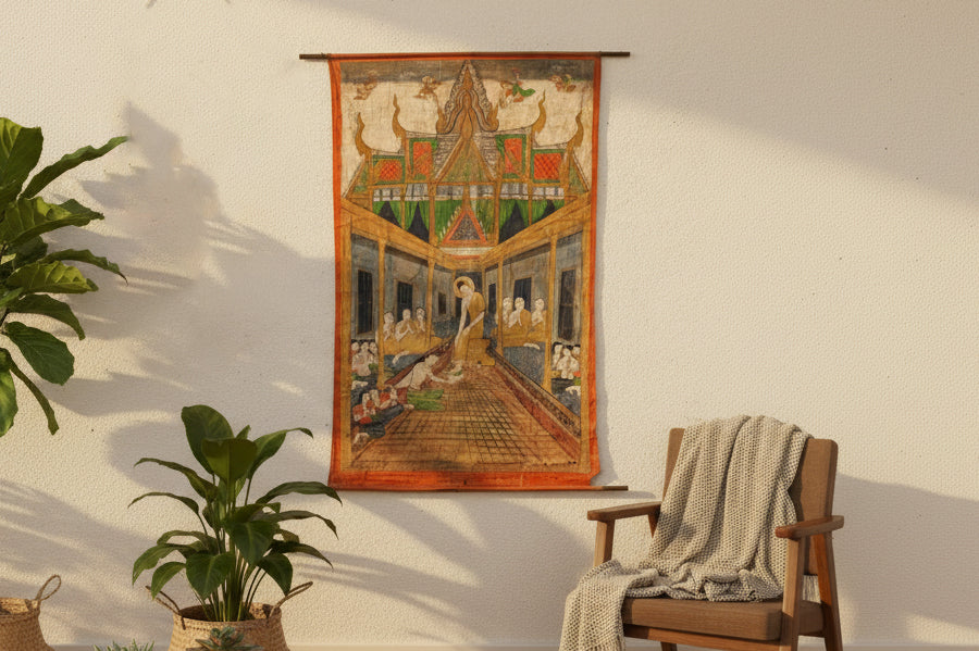 Monumental Antique Thai Temple Scroll