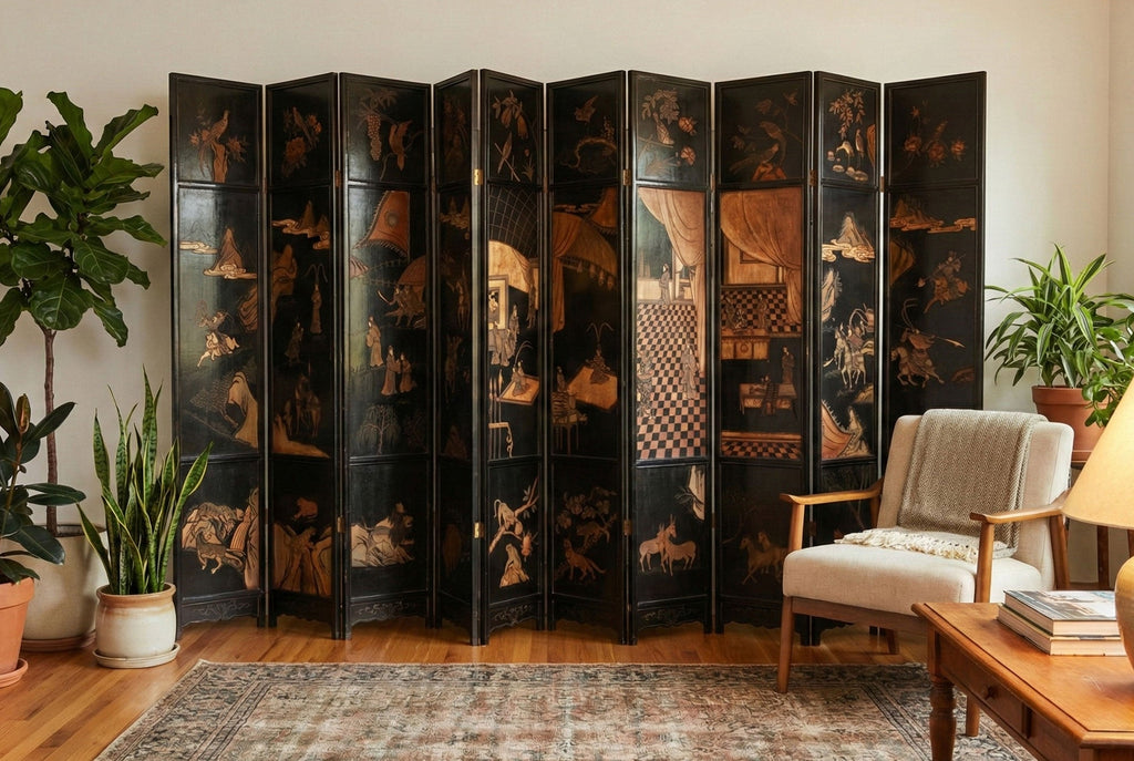 Monumental Black & Gold 10-Panel Coromandel Screen