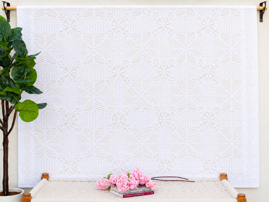 Morning Glory Handmade White Applique Bedcover