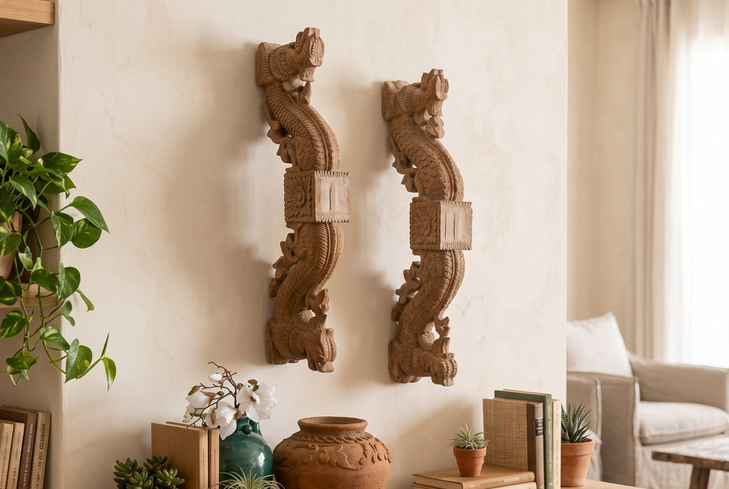 Naga Guardians Pair of Finely Carved Dragon Brackets (Trade)