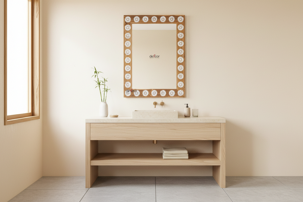 Natural Teak Mother of Pearl Blossom Mirror (Trade)