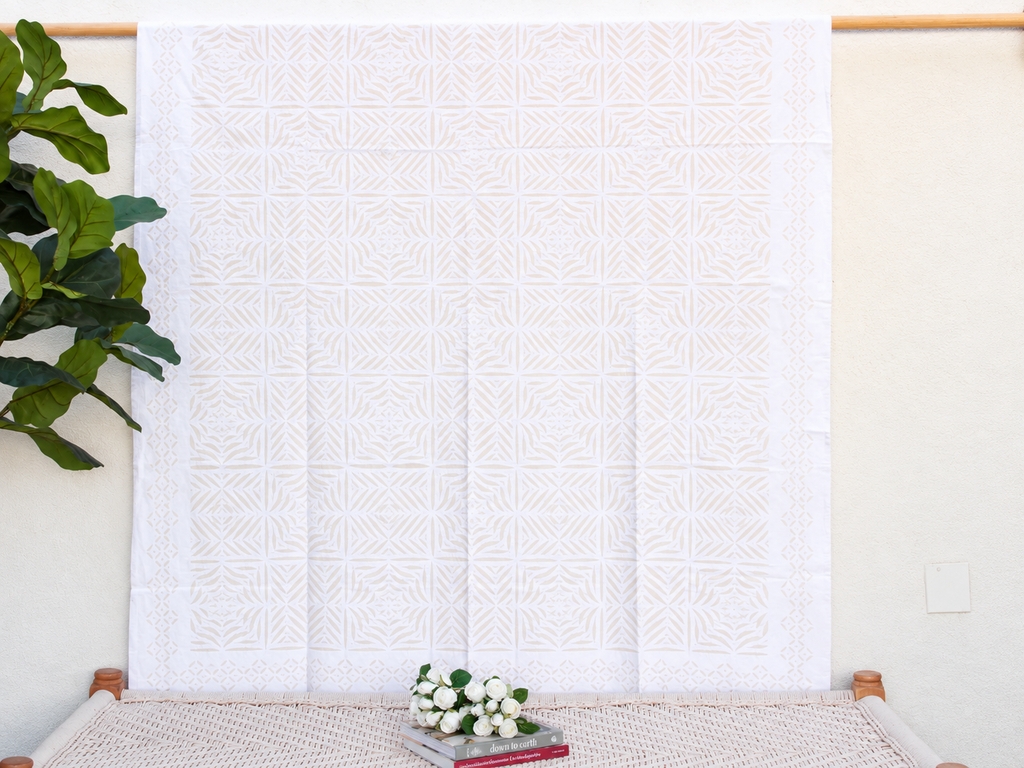 Ocean Wave White Cotton Applique Bedcover