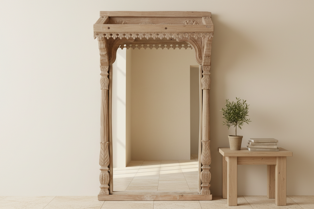 One-of-A-Kind Sun-Bleached Teak Arch Mirror (Trade)
