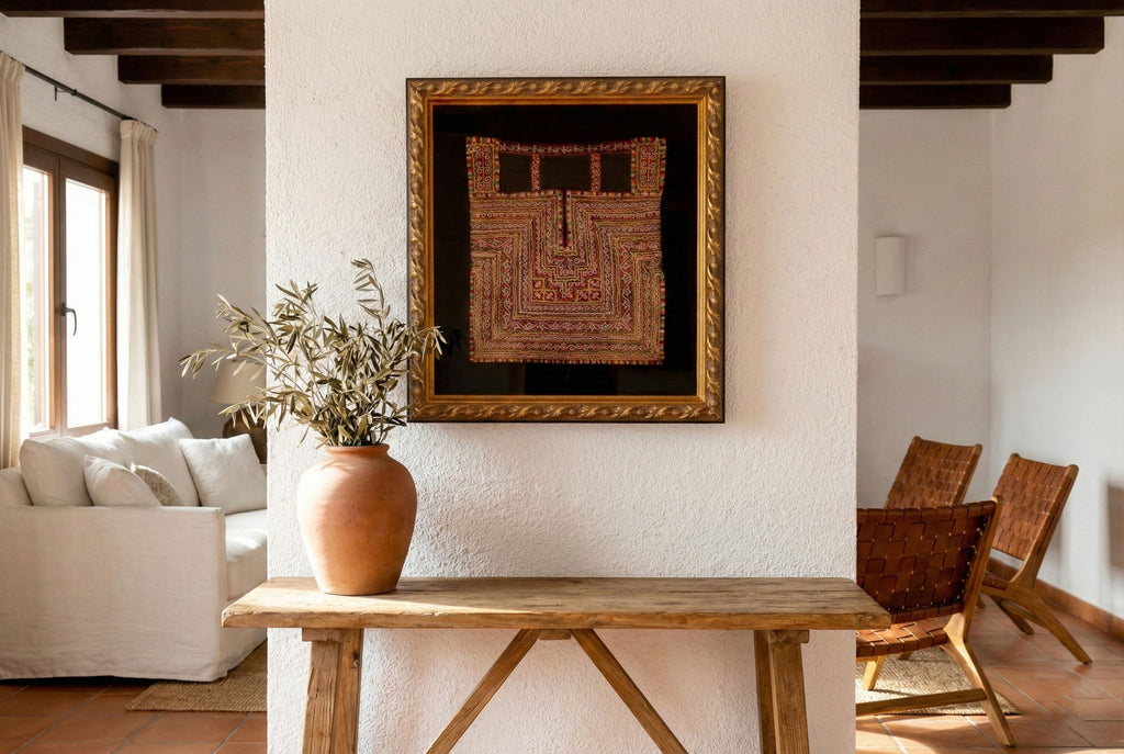 Ornate Framed Hmong Ethnic Textile Panel