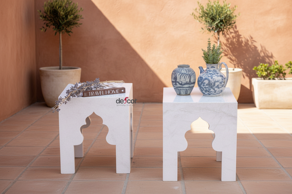 Pair of Small Taj Marble Side Tables (Trade)