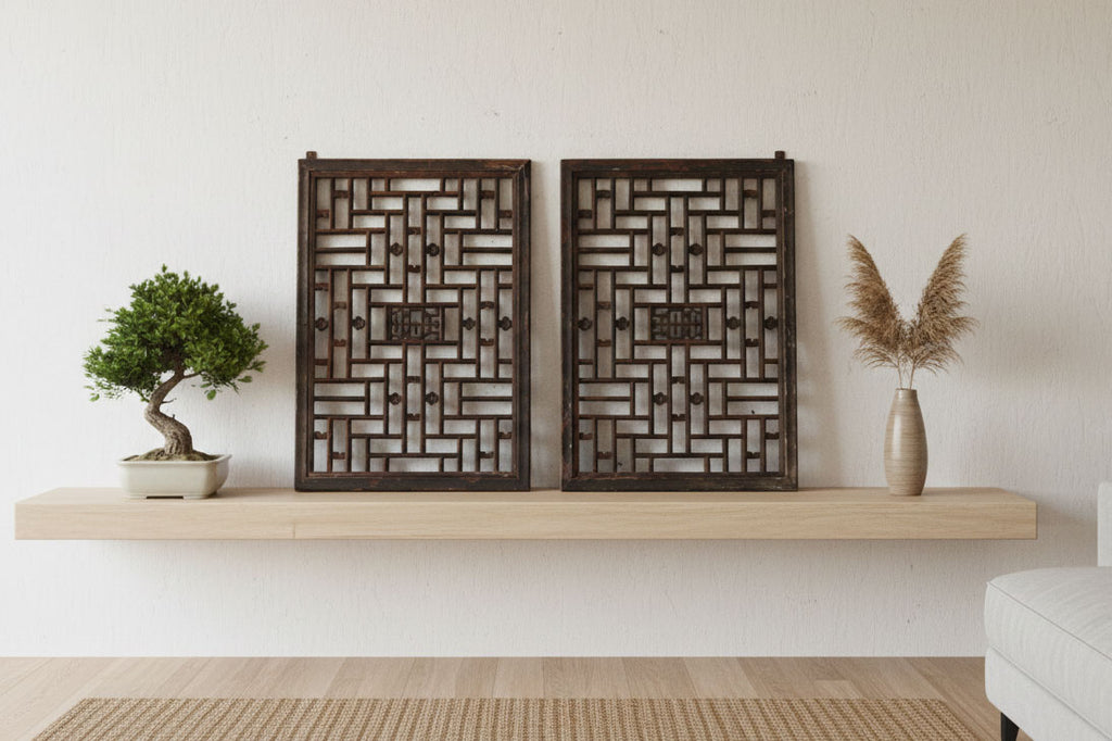 Pair of Qing Dynasty Geometric Lattice Window