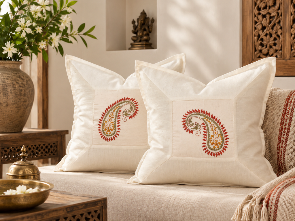 Pair of Buti Ivory Paisley Pillow Covers