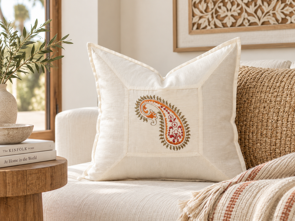 Amra Ivory Paisley Pillow Cover
