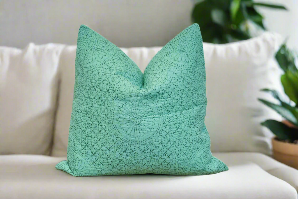 Persian Green Hand-Stitched Pillow Cover